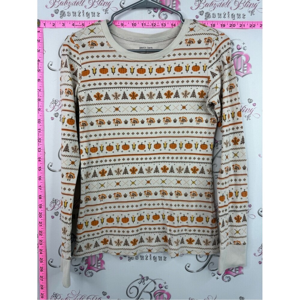 Petit Lem shirt pumpkin Cream Long-Sleeve Fair Isle Top with Orange Accents
